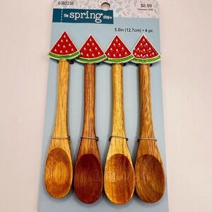 NEW 4PCS Wood Coffee/Tea Spoons 5" Mini Teaspoons Metal Watermelon Motif